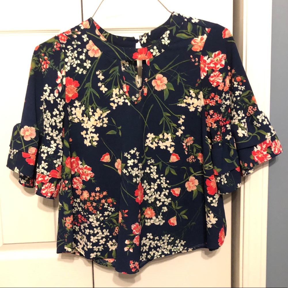Floral Three Quarter Sleeve with Key Holes